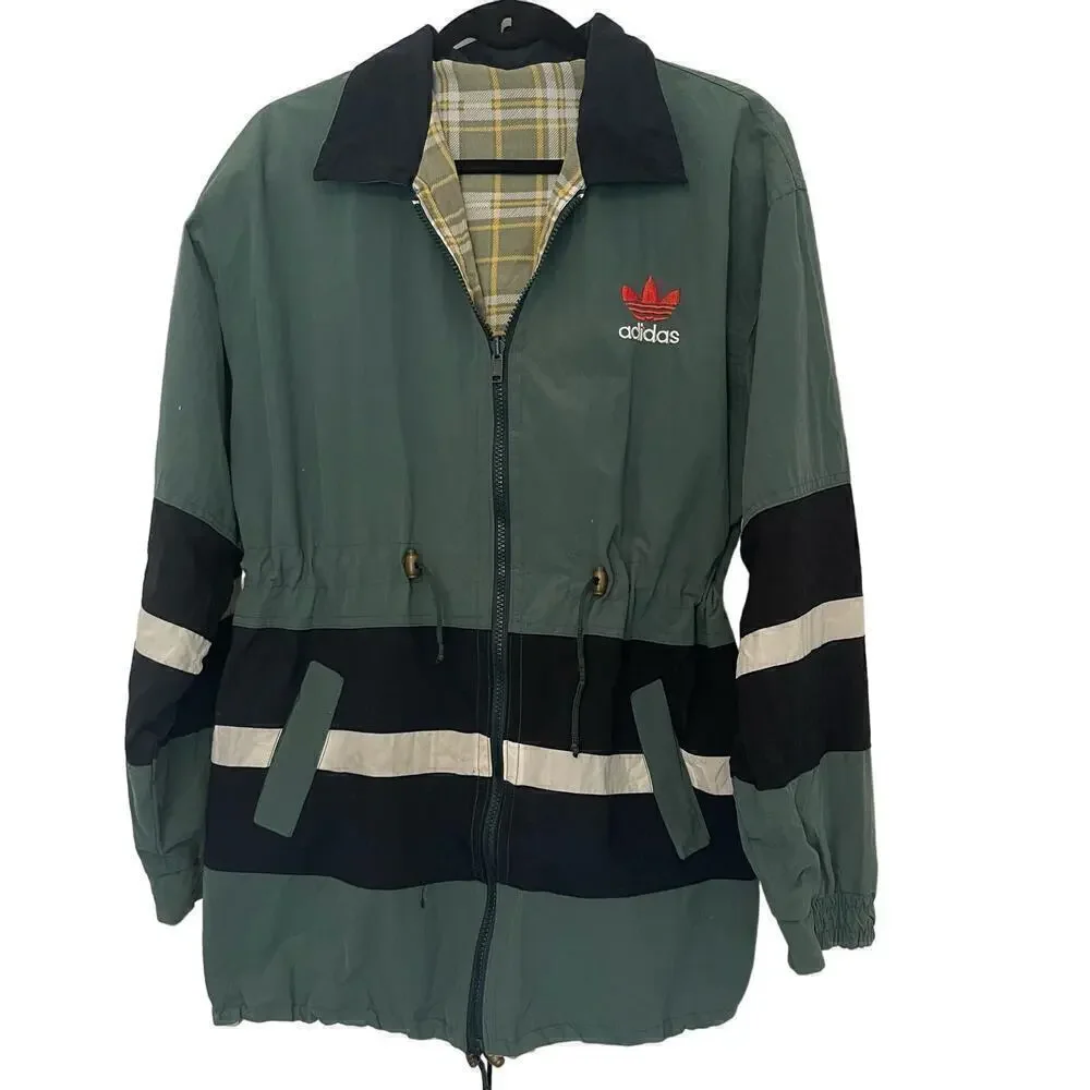 Adidas Y2K Vintage Women's Double Side Reversible Parka Raincoat Hoodie Jacket